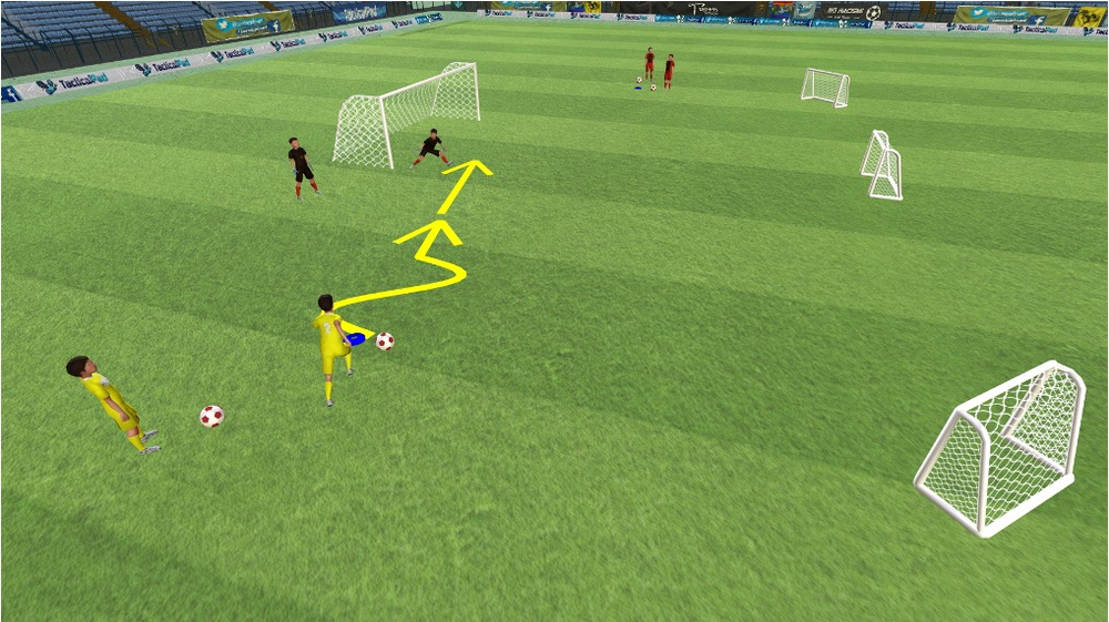 1 gegen den Torwart aus spitzem Winkel